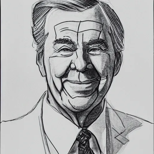 Image similar to continuous single line contour - drawing of mr. fred rodgers, pen on white paper