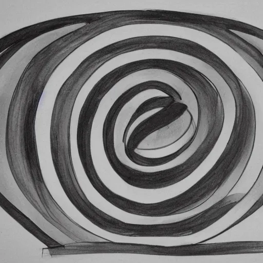 Prompt: black and white sketch of circle shaped sculpture, curves, wood, lights, portal, sketch