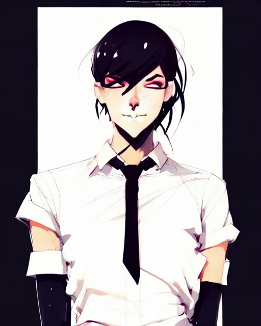 Image similar to a ultradetailed full body portrait of a woman dressed in a white shirt with a tie, by conrad roset, greg rutkowski and makoto shinkai trending on artstation