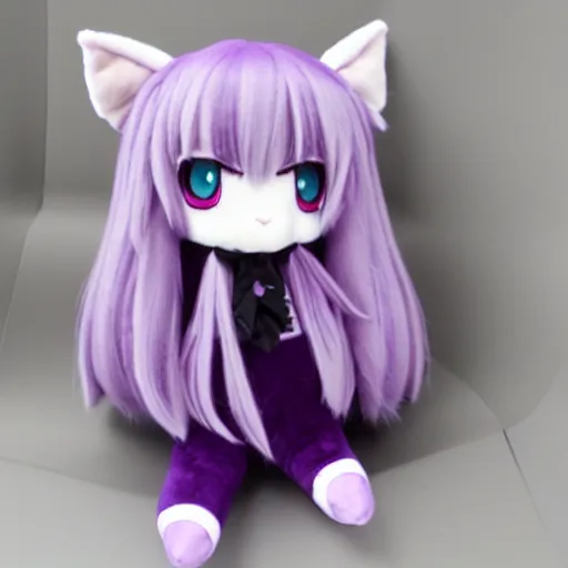 Image similar to cute fumo plush of a purple haired girl with fennec ears and purple eyes