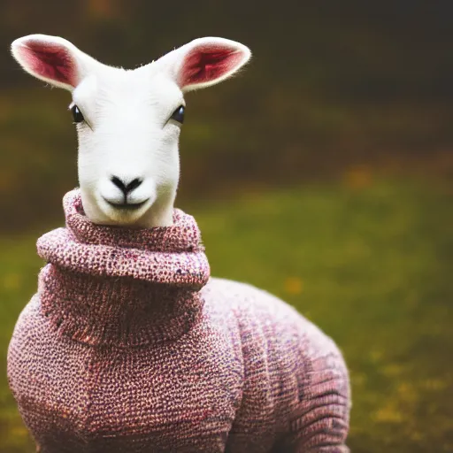 Image similar to lamb wearing a sweater, upper body shot, hyper detailed, canon eos r 3, f / 1. 4, iso 2 0 0, 1 / 1 6 0 s, 8 k, raw, unedited, symmetrical balance, in - frame