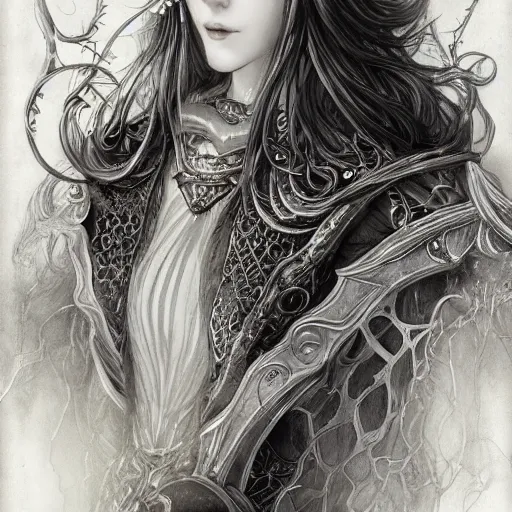 Image similar to portrait of a ranni from elden ring, baroque style, elegant, beautiful, mesmerizing, concept art, fancy clothing, highly detailed, artstation, behance, deviantart, inspired by innocent manga, inspired by castlevania concept art, trending, ayami kojima, shinichi sakamoto