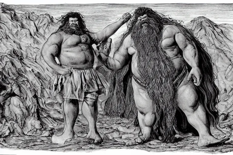 Image similar to surreal a hulking herculean hagrid in a post apocalyptic hellscape by peter booth and william blake esoteric symbolism, intense emotional power