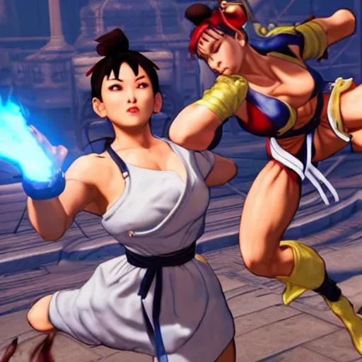 Image similar to chun li fighting ryu in street fighter v