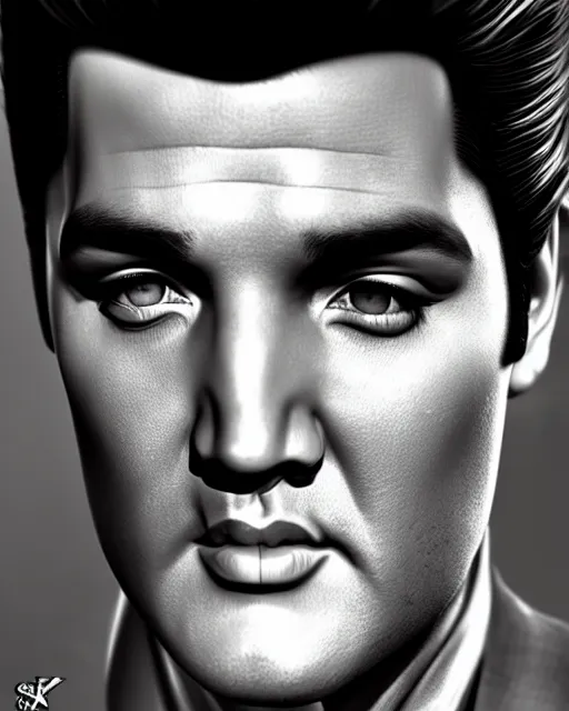 Image similar to photo of Elvis Presley in the style of stefan kostic, realistic, sharp focus, 8k high definition, insanely detailed, intricate, elegant, art by stanley lau and artgerm