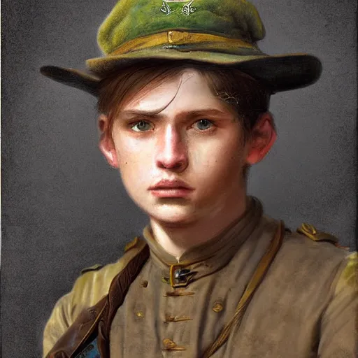 Image similar to portrait of a young ranger, fantasy, rugged, handsome, digital painting, by Charles Sillem Lidderdale