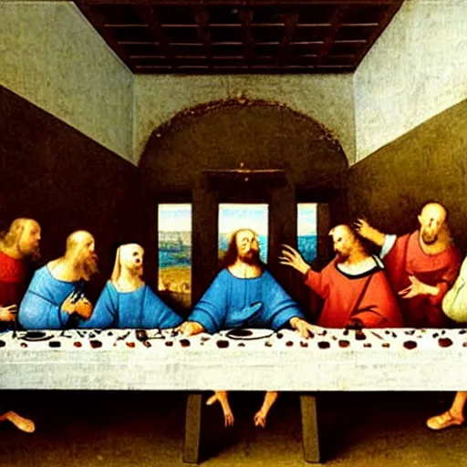 Prompt: The Last Supper painting by Hieronymus Bosch