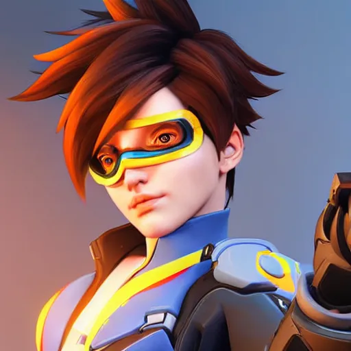 Prompt: beautiful realistic accurate digital artwork of tracer from the game overwatch