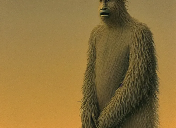 Prompt: portrait of sasquatch painterly, cynical realism, yoshitaka amano, miles johnston, moebius, beautiful lighting, miles johnston, klimt, tendrils, in the style of, louise zhang, victor charreton, james jean, two figures, terrence malick screenshots, ghibli screenshot