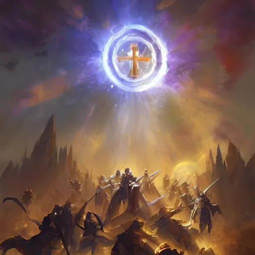 Image similar to a glowing holy light attack from the sky, warriors on the ground, hearthstone art style, epic fantasy style art by Craig Mullins, fantasy epic digital art, epic fantasy card game art by Greg Rutkowski