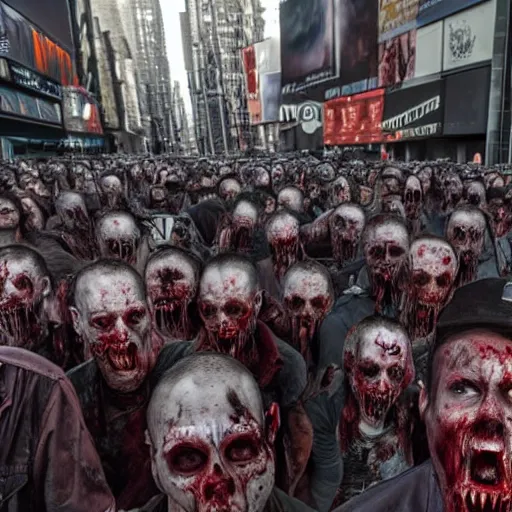 Prompt: a demonic zombie horde in new york city, 4k, high detail, high-resolution photograph, professional photography, ultra-detail