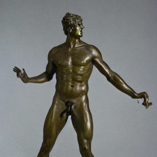 Prompt: An ancient greek bronze statue as The American Psycho, Cinematic still