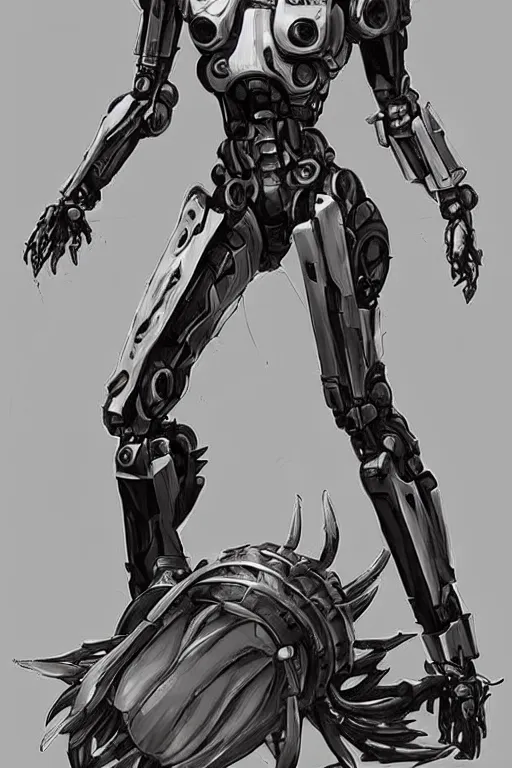 Image similar to full body cyborg female concept art, humanoid form, evil mecha muscle, horseshoe crab squid, digital art, in the style of ben lol, brian sum, ramil sunga, herbert lowis, furio tedesschi, christopher cao, frederic daoust, joe botardo, artstation, pinterest, deviantart, photoshop, unreal engine