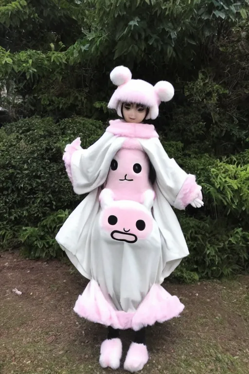 Image similar to 35mm of a very cute, minimal, adorable and creative Japanese mascot character momonga costume, full body and head view, very magical and dreamy, kawaii, magical details