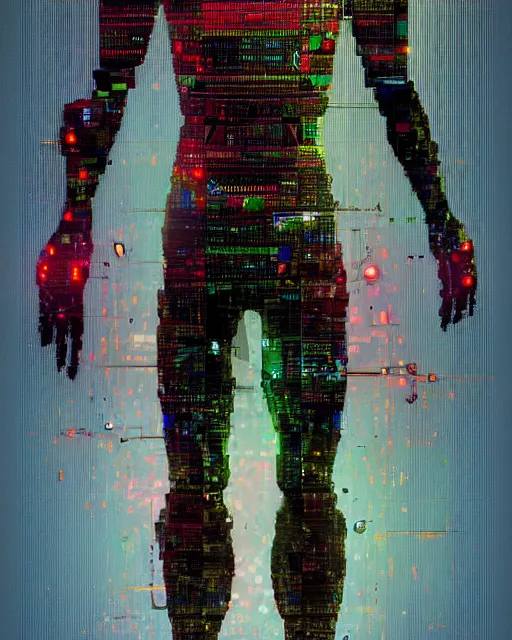 Image similar to a glitch art full body character portrait of cyborg wizard trending on artstation deviantart pinterest detailed realistic hd 8 k high resolution