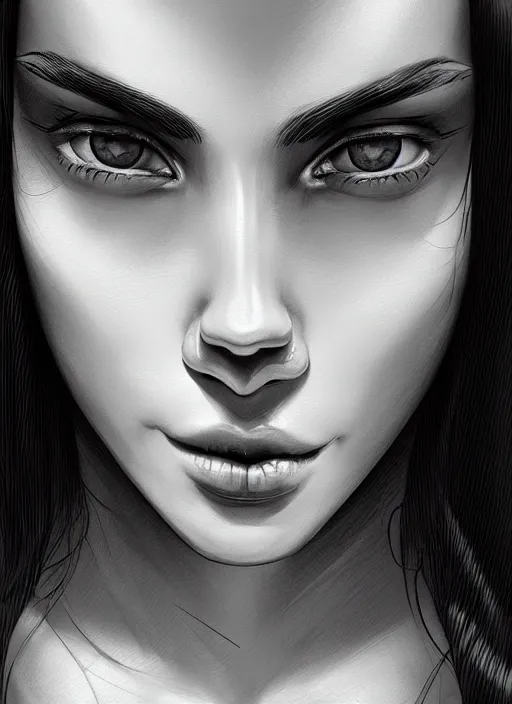 Image similar to up close portrait of a beautiful woman in black and white, art by diego fazio and diegoKoi and oscar Ukono, concept art, sharp focus, artgerm, 8k highly detailed