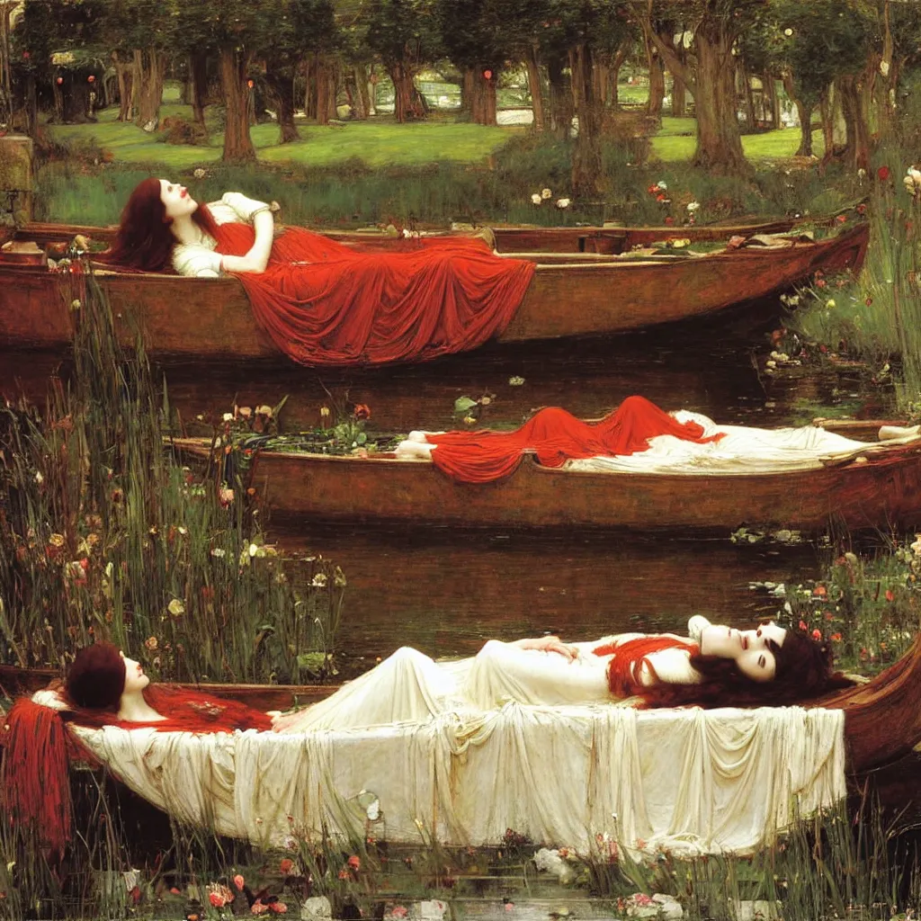 Prompt: the lady of shalott by john william waterhouse,