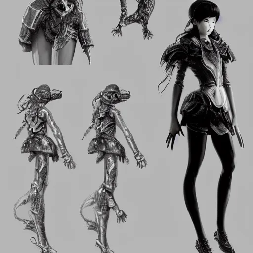 Prompt: full body character art sheet of Yui Mizuno, intricate, elegant, highly detailed, digital painting, character concept art, smooth, sharp focus, illustration, trending in artstation, 4k, octane render, unreal engine 5, by Hajime Sorayama and Bruce Pennington