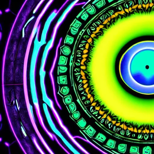 Image similar to cyberpunk neon colored blackhole mandala eye art