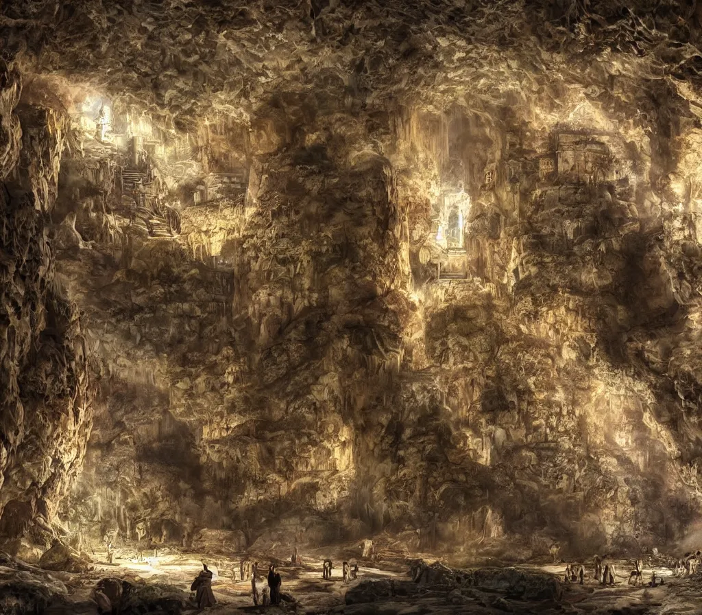 Image similar to the city of Rome but underground in an impossibly large cave,fantasy art,realistic,high quality,detailed