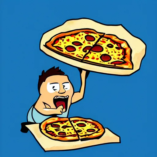 fat guy eating pizza cartoon