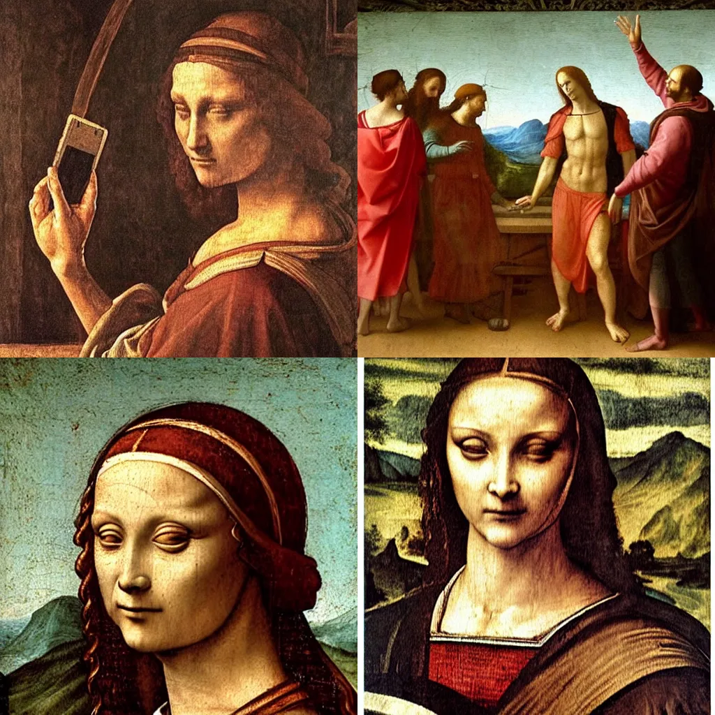 Prompt: renaissance painting of no wifi available, Leonardo davinci