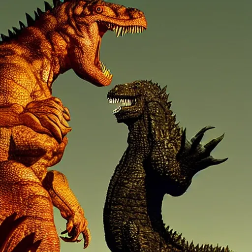 Prompt: Godzilla + Tyrannosaurus Rex