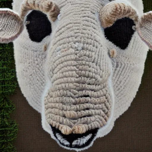 Image similar to realistic photo of a sheep crocheted out of wool, digital art