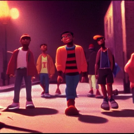 Image similar to a cinematic still of the Pixar version of the movie Boyz N The Hood (1991) epic lighting, shallow depth of field