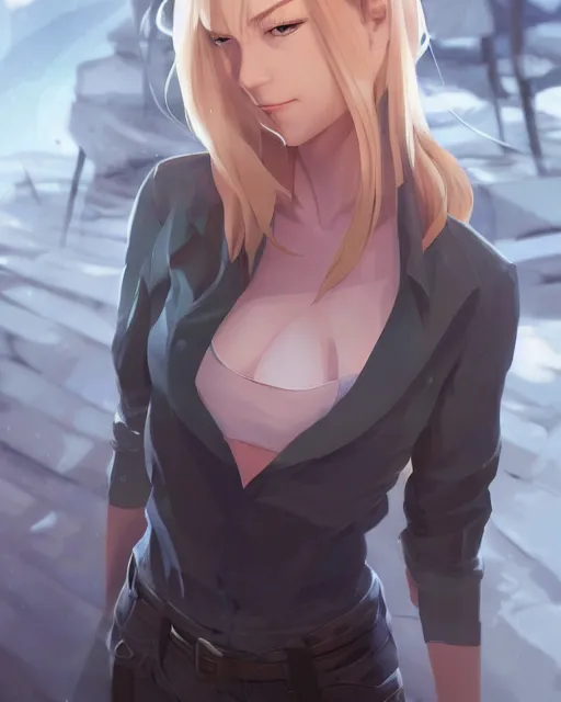 Prompt: yvonne strahovski, very sexy outfit, heart eyes, medium shot, visible face, detailed, perfectly shaded body, perfectly shaded face, atmospheric lighting, by makoto shinkai, stanley artgerm lau, wlop, rossdraws