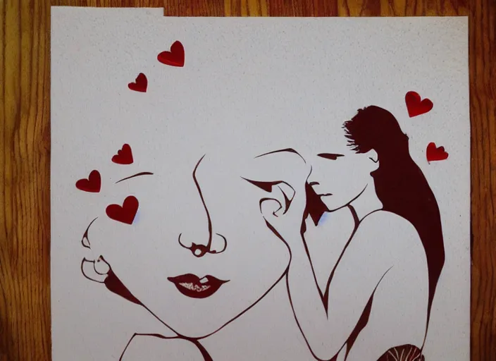 Image similar to paper cut art, girl in love