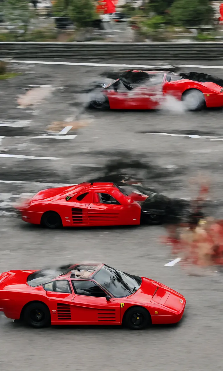 Image similar to a ferrari testarossa speeding, anime style initial - d \ in bordeaux, style takumi fujiwara