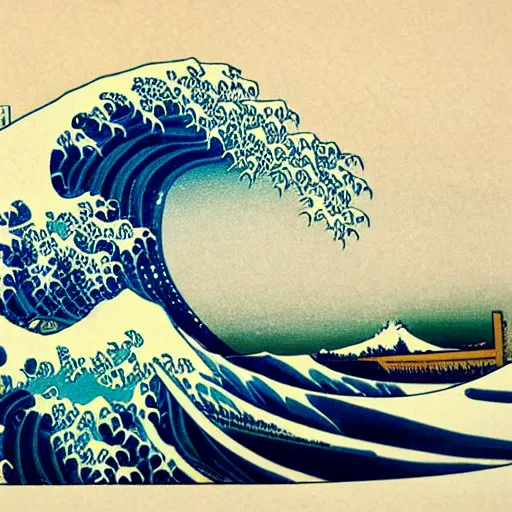 Prompt: a surfer over a wave, by Hokusai