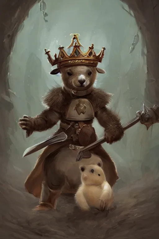 Image similar to cute anthropomorphic Capybara knight wearing a cape and a crown, tiny, small, miniature bear, baby animal, short, pale blue armor, cute and adorable, pretty, beautiful, DnD character art portrait, matte fantasy painting, DeviantArt Artstation, by Jason Felix by Steve Argyle by Tyler Jacobson by Peter Mohrbacher, cinematic lighting