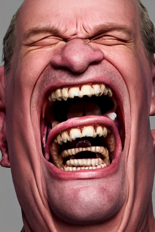 Image similar to uhd hyperrealistic photorealisitc hyperdetailed detailed portrait shot of a screaming man, studio lighting