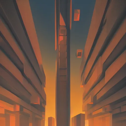 Image similar to surreal brutalism, artstation, low sunset, colorful, great composition, stylized,