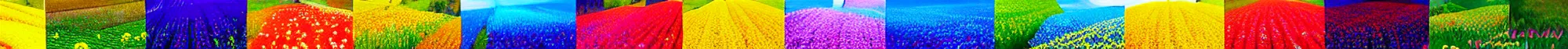 Image similar to flowing field of flowers, rainbow colors from left to right