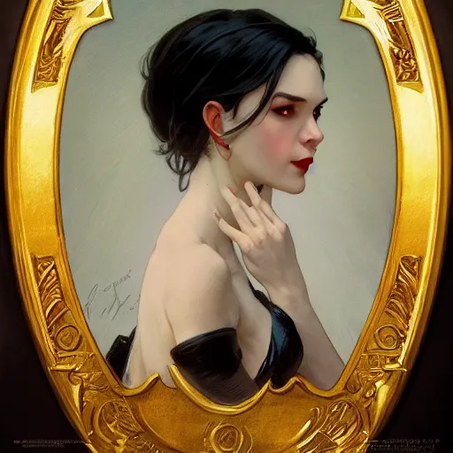 Prompt: portrait of a beautiful vampire by Stanley Artgerm Lau , greg rutkowski, thomas kindkade, alphonse mucha, loish, norman rockwell, J. C. Leyendecker. white hair, detailed eyes, red lips. Trending on artstation rule of thirds detailed illustration hd 4k