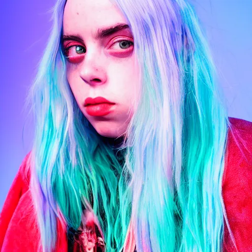 Prompt: Billie Eilish with fish eyes, XF IQ4, f/1.4, ISO 200, 1/160s, 8K, Sense of Depth, color and contrast corrected, Nvidia AI, Dolby Vision, symmetrical balance, in-frame