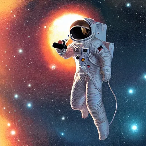 Image similar to astronaut floating in space holding a microphone lots of stars greg rutkowski