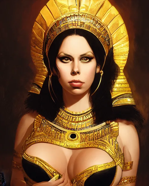 Image similar to Gianna Michaels as a beautiful egyptian princess, gorgeous, portrait, Symmetrical, powerful, intricate, beautiful, masterpiece, elegant, volumetric lighting, highly detailed, artstation, sharp focus, no cropping, illustration, Jean-Leon Gerome , ruan jia