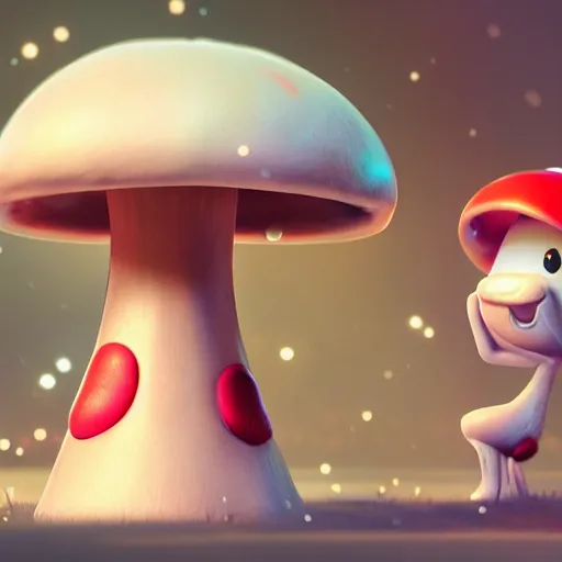 Prompt: : kawaii mushroom Character very happy and fun ,hyper detailed art station  parabolic lighting contest winners unrealengine trending on artstation,cinematic, hyper realism, high detail, octane render, 8k