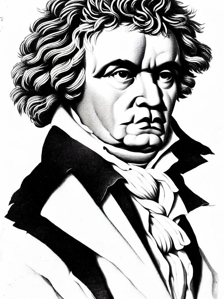 Image similar to a single line art portrait of writer beethoven.