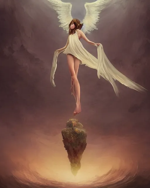 Image similar to woman turning into an angel levitating off the ground, by randy vargas and by bayard wu, art station, smooth, focus