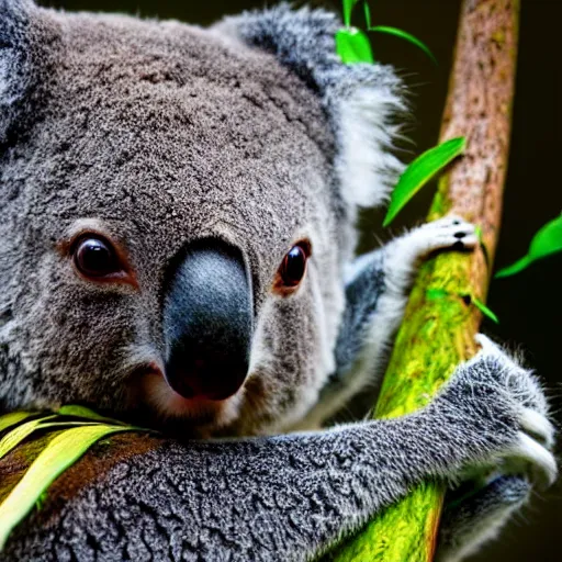 Prompt: award winning nature photograph of a koala with a parrot's beak. weird, extreme detail, hyperrealistic photo, smooth, trending on artstation