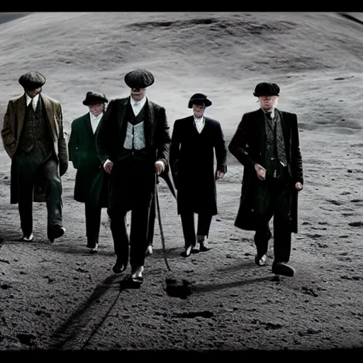 Prompt: the peaky blinders walking on the moon