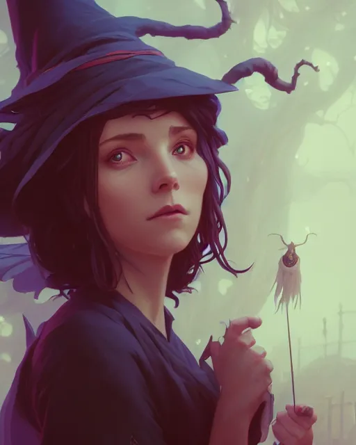 Image similar to highly detailed vfx portrait of a witch, unreal engine, greg rutkowski, loish, rhads, beeple, makoto shinkai and lois van baarle, ilya kuvshinov, rossdraws, tom bagshaw, alphonse mucha, global illumination, detailed and intricate environment