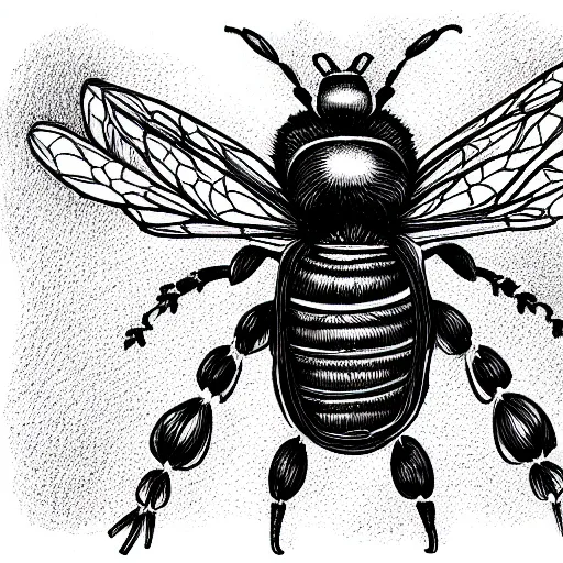 Image similar to hybrid of a bee and skeleton, pen illustration, 4k
