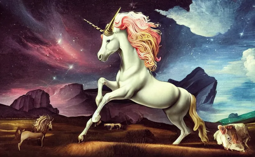 Prompt: a lonely unicorn walking on a rainbow in the universe in the style of Caravaggio, digital art, high quality, highly detailed, high coherence, anatomically correct, Caravaggio, concept art, marterpiece - 6
