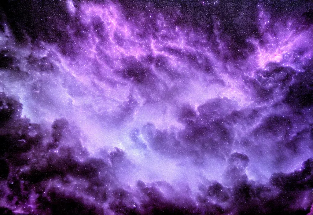 Image similar to purple color lighting storm with stormy sea close up of a pirate ship trippy nebula sky by banksy